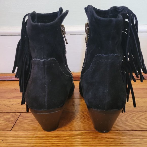 Sam Edelman 9M Black Leather‎ Ankle Boots Booties LOUIE Fringe Western - Picture 5 of 9